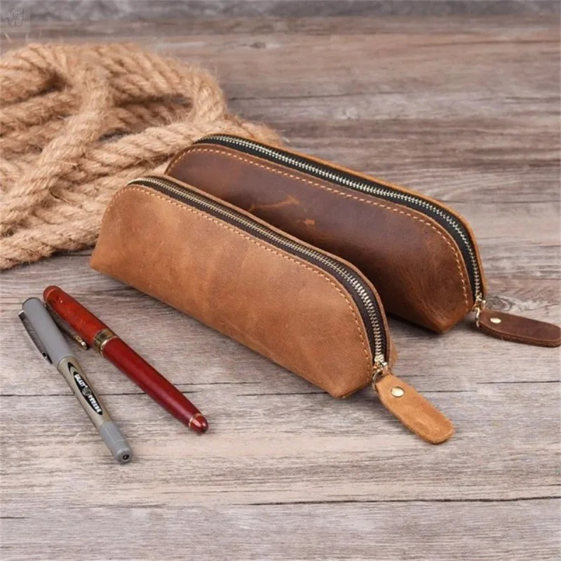 Coffee Equipment Travel Bag - 1PC Suni Deri Fermuarlı Kalem Çantası